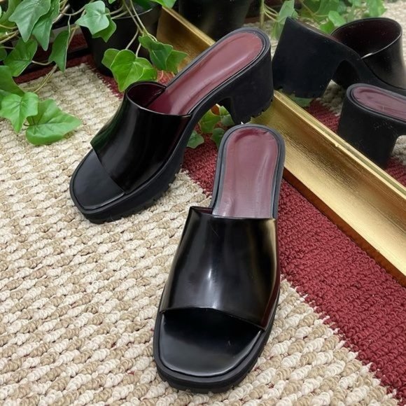 STAUD Amber Leather Slide Platform Sandals in Black RU 38 / US 8 - Picture 5 of 9